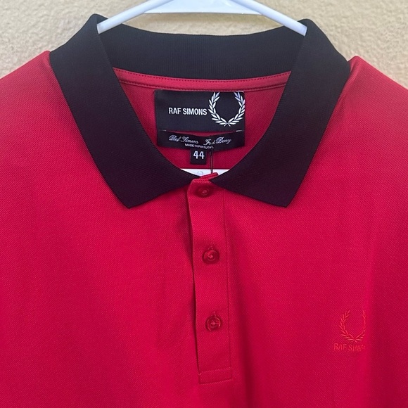 Raf Simons X Fred Perry Tipped Cuff Polo England Red Size 44/Large New With Tags - Picture 7 of 13